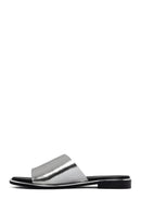 Women's Silver Metallic Leather Slippers | Derimod Women's Silver Metallic Leather Slippers | Derimod