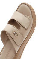 Women's Beige Double-Strap Leather Comfort Slippers | Derimod Women's Beige Double-Strap Leather Comfort Slippers | Derimod