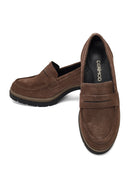 Women's Mink Thick Heeled Suede Leather Masculine Loafer | Derimod Women's Mink Thick Heeled Suede Leather Masculine Loafer | Derimod