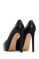 Women's Black Platform Heeled Leather Stiletto | Derimod Women's Black Platform Heeled Leather Stiletto | Derimod