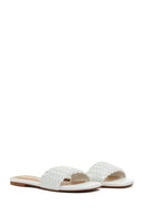 Women's White Braided Flat Slippers | Derimod Women's White Braided Flat Slippers | Derimod