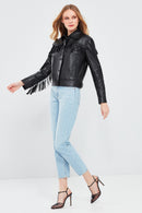 Luna Women's Tasseled Leather Jacket | Derimod Luna Women's Tasseled Leather Jacket | Derimod
