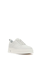 Men's White Lace-Up Thick-Soled Leather Sneakers | Derimod Men's White Lace-Up Thick-Soled Leather Sneakers | Derimod