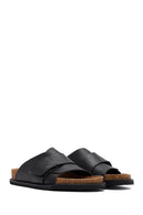 Women's Black Strappy Leather Slippers | Derimod Women's Black Strappy Leather Slippers | Derimod