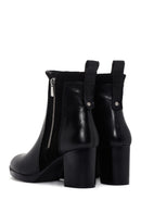 Women's Black Thick Heeled Zippered Leather Boots | Derimod Women's Black Thick Heeled Zippered Leather Boots | Derimod