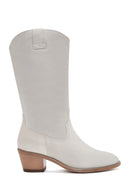 Women's Beige Suede Leather Heeled Cowboy Boots | Derimod Women's Beige Suede Leather Heeled Cowboy Boots | Derimod