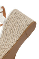 Women's White Ankle Buckle Wedge Heel Woven Sandals | Derimod Women's White Ankle Buckle Wedge Heel Woven Sandals | Derimod