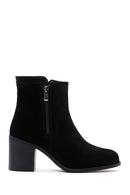 Women's Black Zippered Thick Heel Suede Leather Boots | Derimod Women's Black Zippered Thick Heel Suede Leather Boots | Derimod