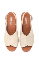 Women's Beige Leather Wedge Heel Espadrille | Derimod Women's Beige Leather Wedge Heel Espadrille | Derimod
