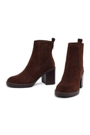 Woman Brown Chunky Heel Suede Leather Boat | Derimod Woman Brown Chunky Heel Suede Leather Boat | Derimod