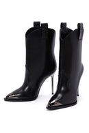 Women's Black Thin Heeled Leather Boots | Derimod Women's Black Thin Heeled Leather Boots | Derimod