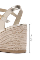 Women's Gold Ankle Strap Metallic Wedge Heel Espadrilles | Derimod Women's Gold Ankle Strap Metallic Wedge Heel Espadrilles | Derimod