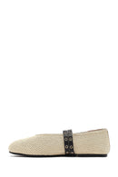 Women's Beige Double Buckled Straw Leather Ballerinas | Derimod Women's Beige Double Buckled Straw Leather Ballerinas | Derimod