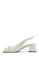 Women's Beige Ankle Buckle Open Back Low Thick Heel Patent Leather Shoes | Derimod Women's Beige Ankle Buckle Open Back Low Thick Heel Patent Leather Shoes | Derimod