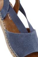 Women's Navy Blue Suede Leather Espadrille Sandals | Derimod Women's Navy Blue Suede Leather Espadrille Sandals | Derimod
