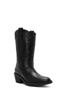 Women's Black Heeled Leather Cowboy Boots | Derimod Women's Black Heeled Leather Cowboy Boots | Derimod