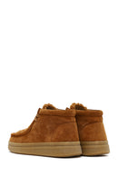 Women's Tan Lace-Up Thick Sole Suede Leather Teddy Boot | Derimod Women's Tan Lace-Up Thick Sole Suede Leather Teddy Boot | Derimod