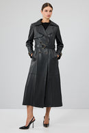 Jenny -X Women's Black Belt Detailed Leather Trench Coat | Derimod Jenny -X Women's Black Belt Detailed Leather Trench Coat | Derimod