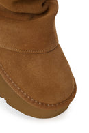 Woman Camel Thick-Soled Suede Teddy Boots | Derimod Woman Camel Thick-Soled Suede Teddy Boots | Derimod