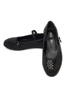 Women's Black Stone Leather Ballet Flats | Derimod Women's Black Stone Leather Ballet Flats | Derimod