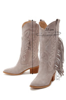 Women's Gray Suede Leather Heeled Cowboy Boots | Derimod Women's Gray Suede Leather Heeled Cowboy Boots | Derimod