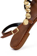 Women's Brown Metal Detailed Flip-Flop Leather Sandals | Derimod Women's Brown Metal Detailed Flip-Flop Leather Sandals | Derimod