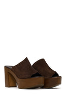 Woman Brown Platform High Chunky Heel Suede Slipper | Derimod Woman Brown Platform High Chunky Heel Suede Slipper | Derimod