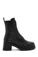 Women's Black Zippered Thick Heeled Leather Boots | Derimod Women's Black Zippered Thick Heeled Leather Boots | Derimod