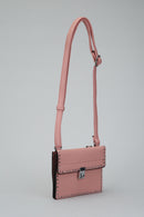 Pink Women's Crossbody Bag with Staple Detail | Derimod Pink Women's Crossbody Bag with Staple Detail | Derimod