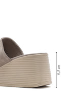 Women's Gray Wedge Heeled Suede Leather Slippers | Derimod Women's Gray Wedge Heeled Suede Leather Slippers | Derimod