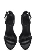 Women's Black Ankle Strap Metallic High Thin Heel Sandals | Derimod Women's Black Ankle Strap Metallic High Thin Heel Sandals | Derimod