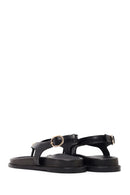 Women's Black Leather Flip-Flop Sandals with Buckle Back | Derimod Women's Black Leather Flip-Flop Sandals with Buckle Back | Derimod