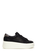 Women's Black Lace-Up Chunky Sole Leather Sneakers | Derimod Women's Black Lace-Up Chunky Sole Leather Sneakers | Derimod