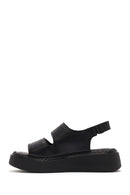 Women's Black Strappy Thick Soled Leather Comfort Sandals | Derimod Women's Black Strappy Thick Soled Leather Comfort Sandals | Derimod