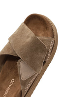 Women's Brown Strappy Thick Soled Suede Leather Slippers | Derimod Women's Brown Strappy Thick Soled Suede Leather Slippers | Derimod