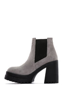 Women's Gray Suede Leather High Heeled Platform Boots | Derimod Women's Gray Suede Leather High Heeled Platform Boots | Derimod