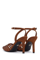 Women's Bronze Ankle Buckle Open Back Rhinestone High Thin Heel Shoes | Derimod Women's Bronze Ankle Buckle Open Back Rhinestone High Thin Heel Shoes | Derimod