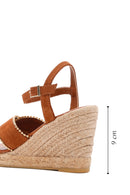 Women's Tan Ankle Strap Wedge Heel Suede Leather Espadrille Sandals | Derimod Women's Tan Ankle Strap Wedge Heel Suede Leather Espadrille Sandals | Derimod
