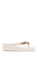 Women's White Toe Stoned Wedge Heel Jelly Slippers | Derimod Women's White Toe Stoned Wedge Heel Jelly Slippers | Derimod