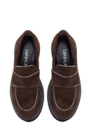Women's Brown Thick Sole Suede Leather Masculine Loafer | Derimod Women's Brown Thick Sole Suede Leather Masculine Loafer | Derimod