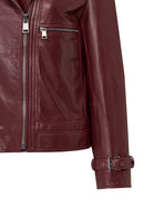 Paloma Women's Burgundy Short Oversize Biker Leather Jacket | Derimod Paloma Women's Burgundy Short Oversize Biker Leather Jacket | Derimod