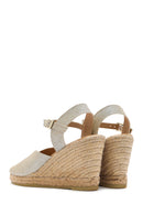 Women's Gold Glitter Ankle Buckle Wedge Heel Espadrille Sandals | Derimod Women's Gold Glitter Ankle Buckle Wedge Heel Espadrille Sandals | Derimod