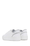 Women's White Lace-Up Stoned Leather Sneakers | Derimod Women's White Lace-Up Stoned Leather Sneakers | Derimod