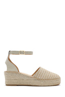Women's Beige Buckle Ankle Wedge Heel Straw Leather Espadrille Sandals | Derimod Women's Beige Buckle Ankle Wedge Heel Straw Leather Espadrille Sandals | Derimod