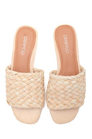 Women's Beige Straw Flat Slippers | Derimod Women's Beige Straw Flat Slippers | Derimod