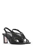 Women's Black Fabric Sandals with Thick Heels and Ankle Buckle | Derimod Women's Black Fabric Sandals with Thick Heels and Ankle Buckle | Derimod