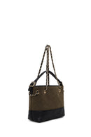 Woman Green Chain-Strap Suede Shoulder Bag | Derimod Woman Green Chain-Strap Suede Shoulder Bag | Derimod