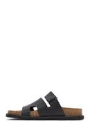Women's Black Strappy Leather Slippers | Derimod Women's Black Strappy Leather Slippers | Derimod