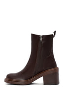 Women's Brown Zippered Thick Heel Leather Boots | Derimod Women's Brown Zippered Thick Heel Leather Boots | Derimod