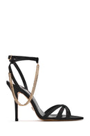 Women's Black Ankle Strap Chain Detail Satin Leather Thin High Heel Sandals | Derimod Women's Black Ankle Strap Chain Detail Satin Leather Thin High Heel Sandals | Derimod
